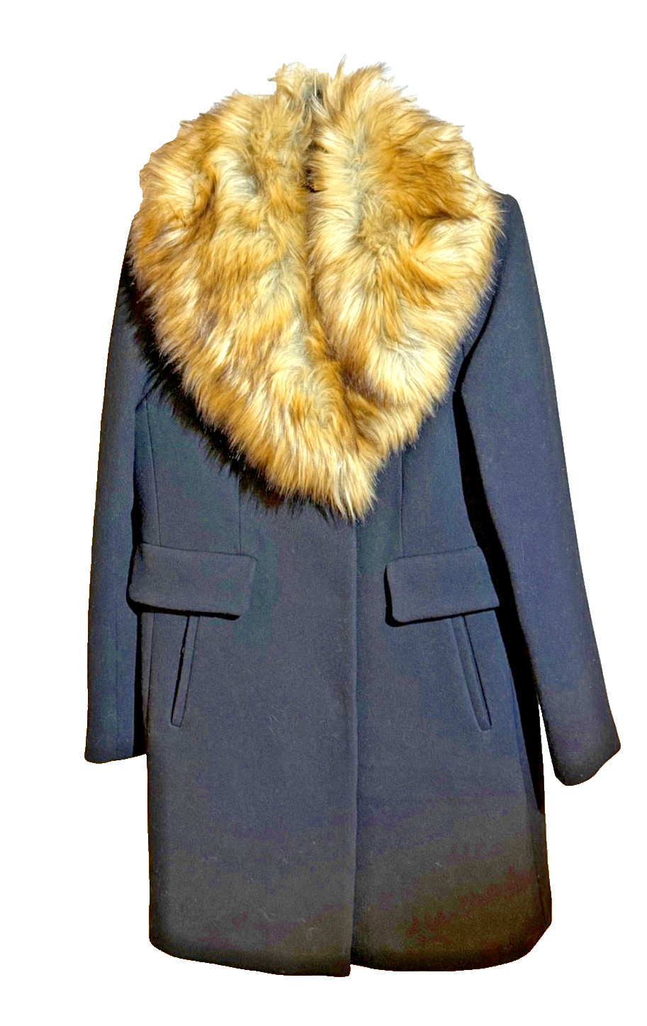 KATE SPADE NEW YORK Wool Coat Detachable Faux Fur Collar Black Medium Excellent