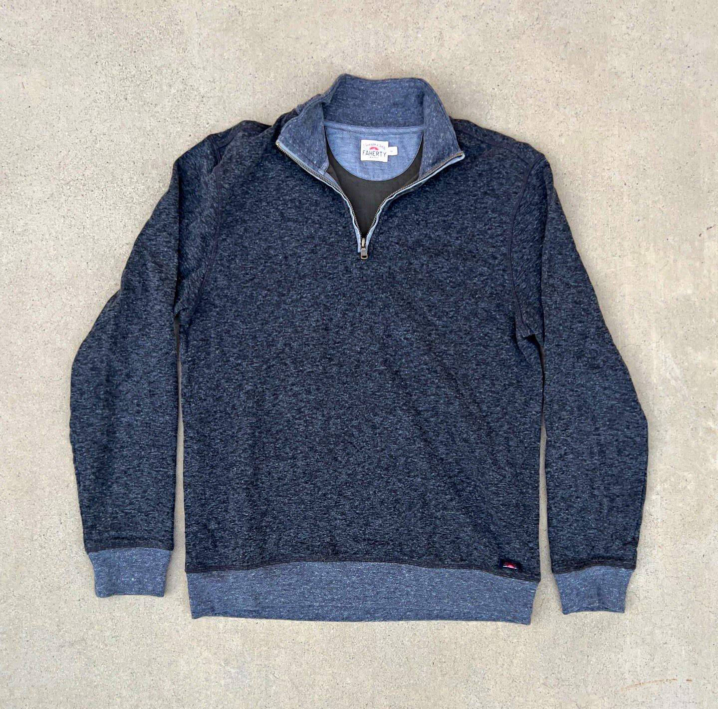 Faherty Men\'s Gray Solid 1/4 Zip Mock Neck Logo Pullover Sweatshirt M