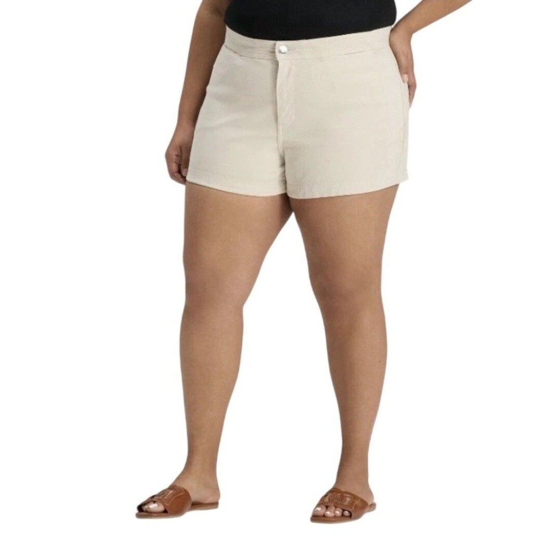 Ava & Viv Women\'s Beige High Rise Smart Stretch Chino Smart Shorts Size 16