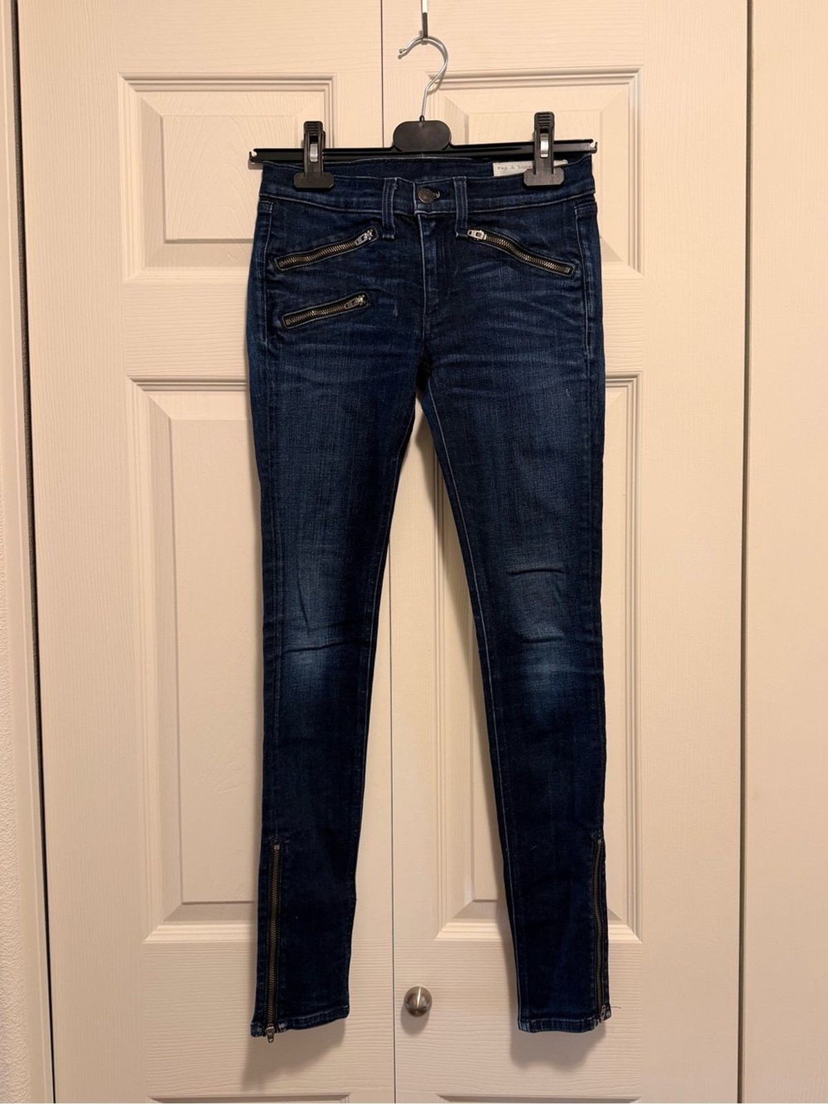 Rag & Bone / JEAN Kensington Moto Skinny Jeans Dark Wash Ankle Zips