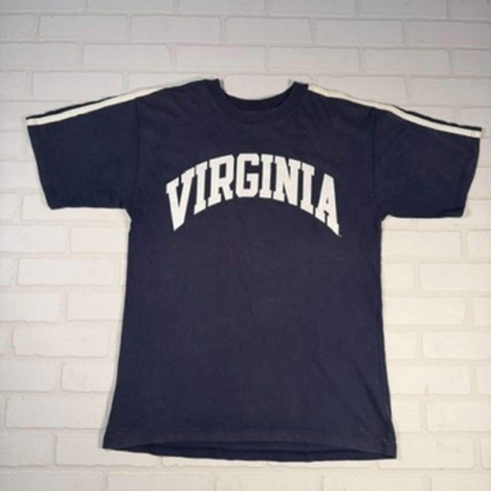 Vintage Virginia State T-Shirt with Double Stripe Sleeves Large Made in USA