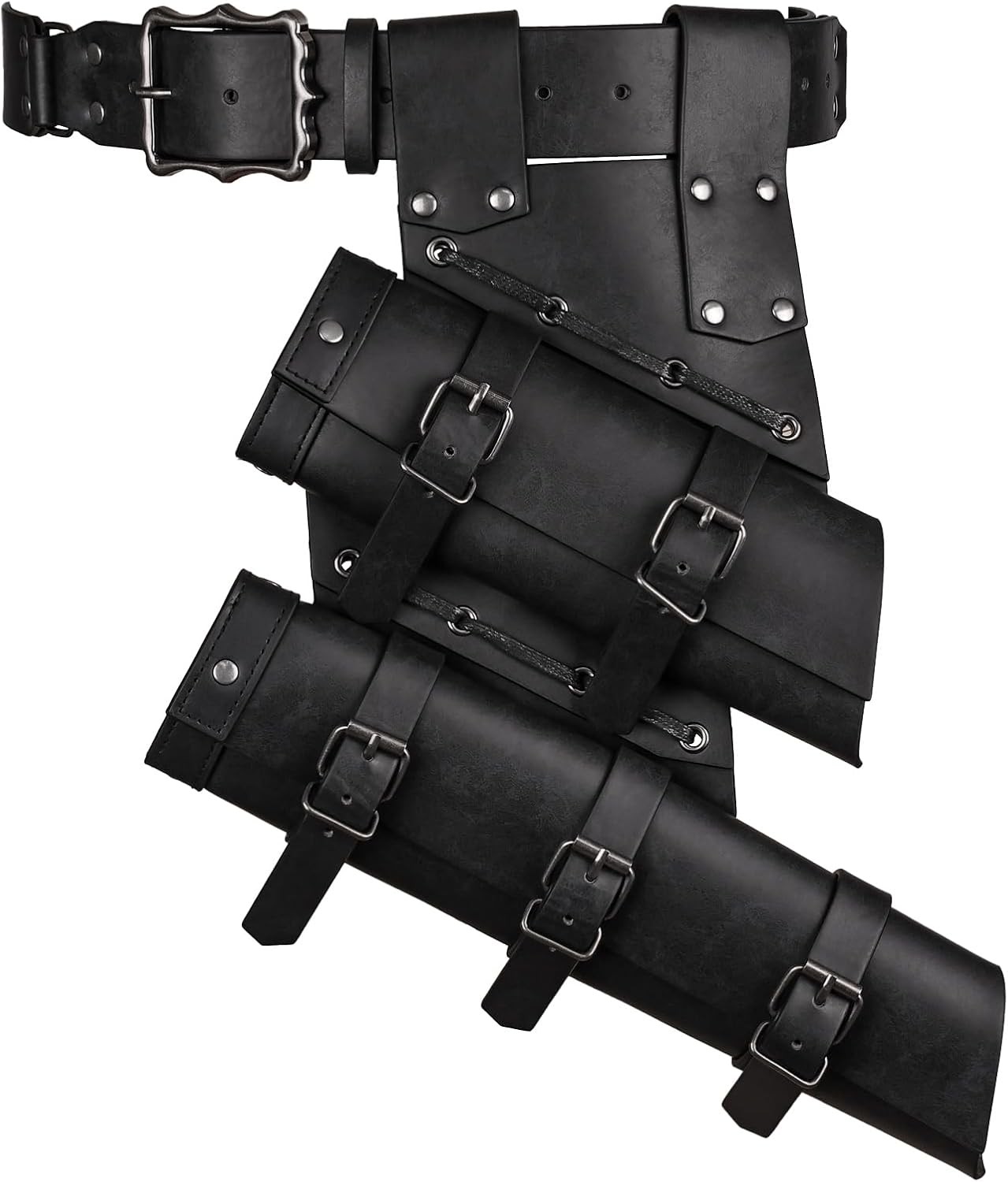 HiiFeuer 2 PCs Medieval Double Sword Frog with Belt Renaissance Large, Black 