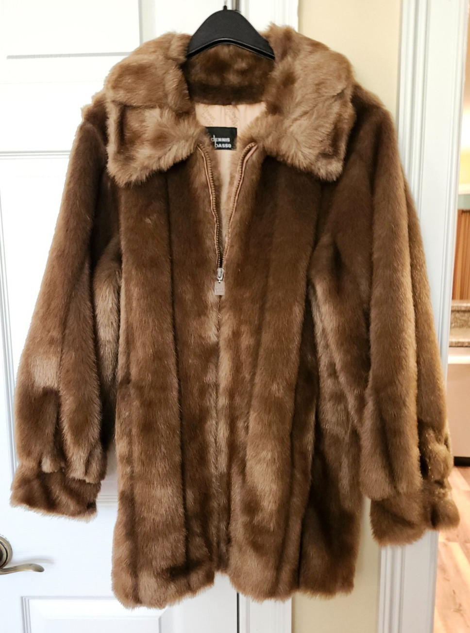 Stunning Vintage 1980s / 1990s Dennis Basso Pelted Faux Fur Coat w/Garment Bag