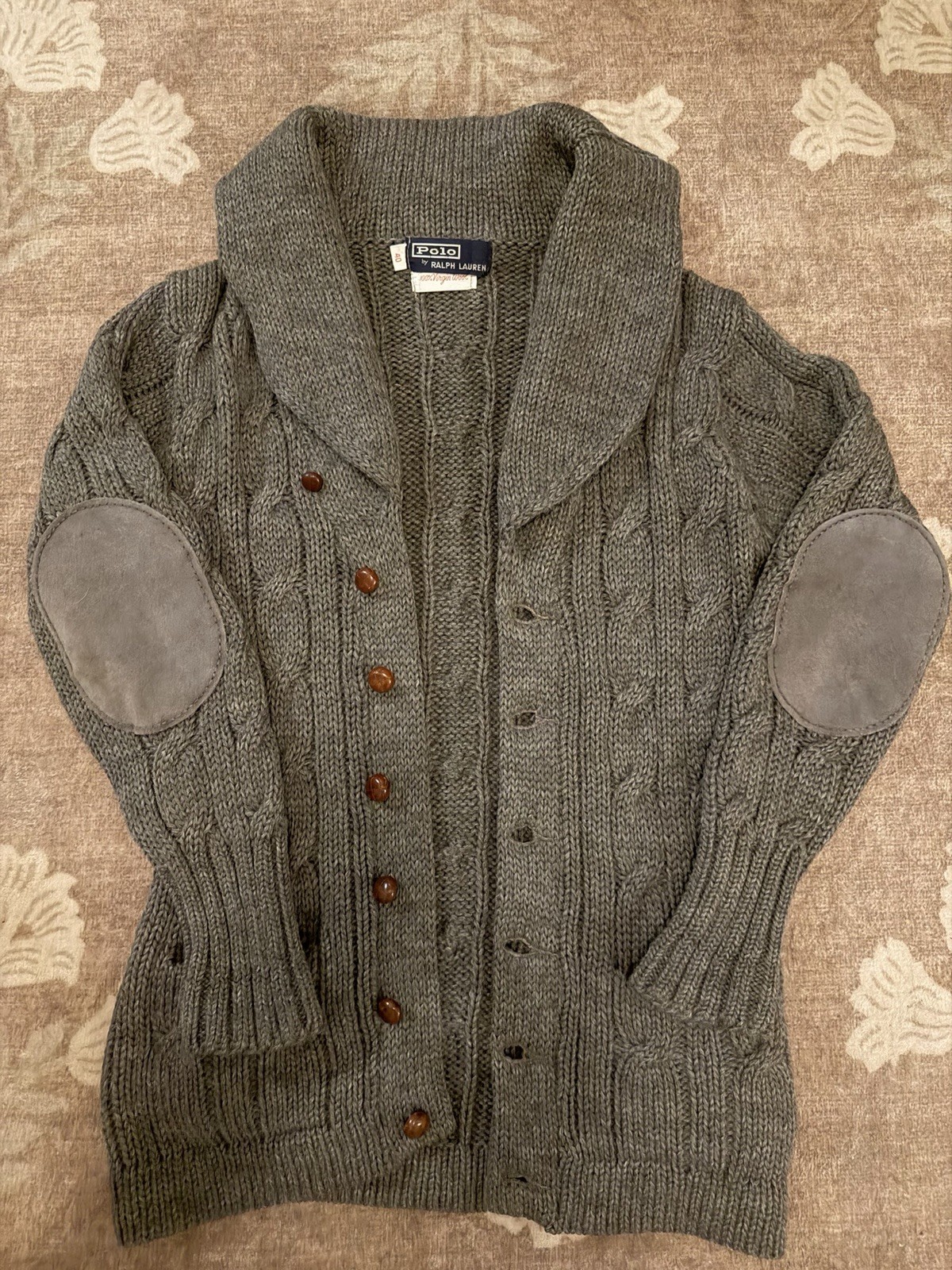 Vintage 1970’s Polo Ralph Lauren Heavy Wool Shawl Cardigan- wood Buttons-40