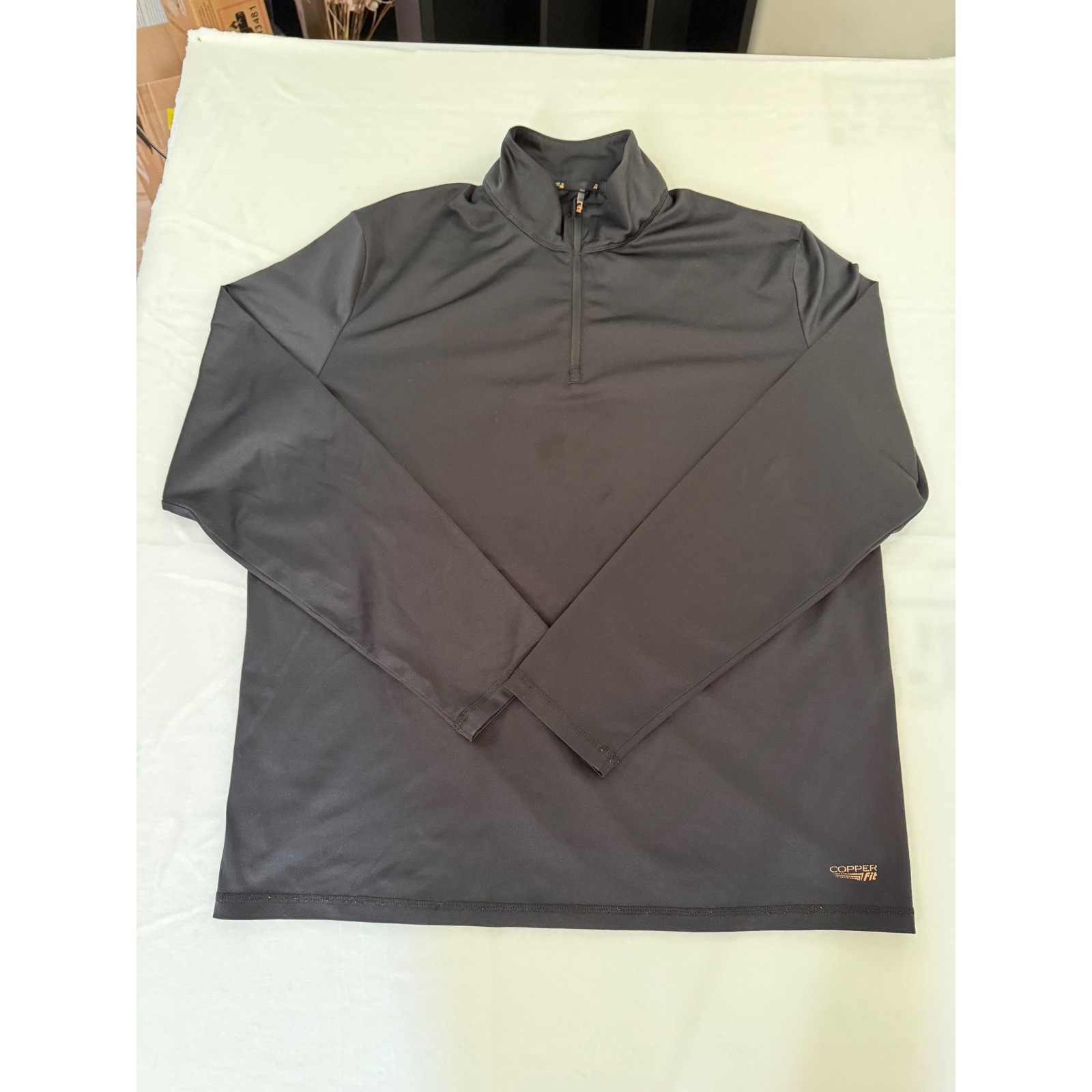 Copper Fit Mens Quarter Zip Long Sleeve Pullover Shirt Black Size Large