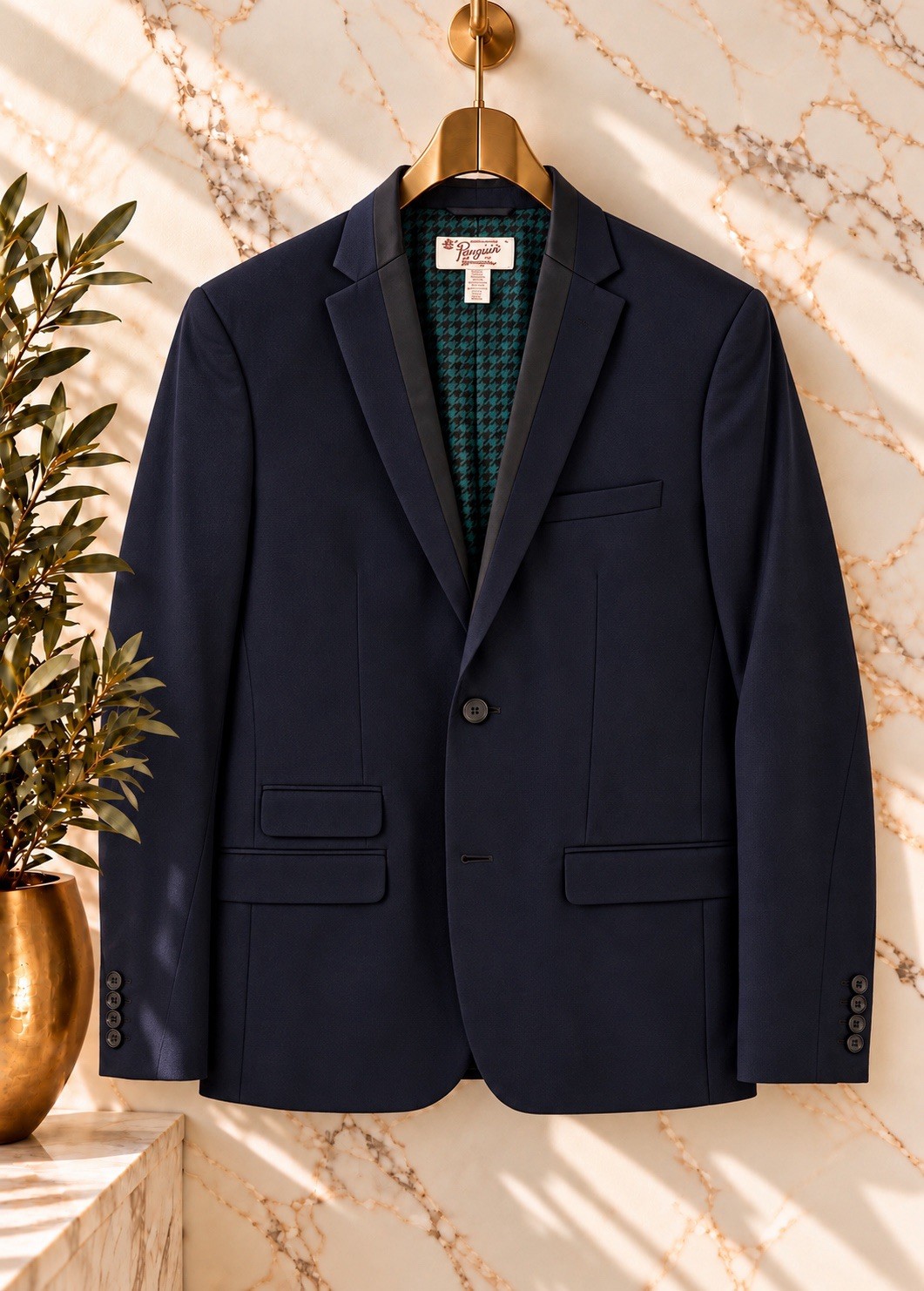 Original Penguin by Munsingwear - Navy Blazer Satin Lapel Houndstooth Lining M