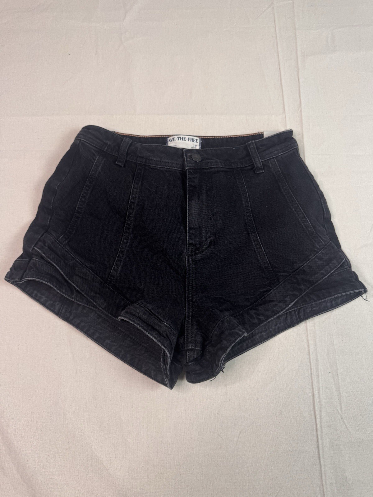 FREE PEOPLE CRVY Mona High Rise Denim Shorts Midnight Black 29 NWT