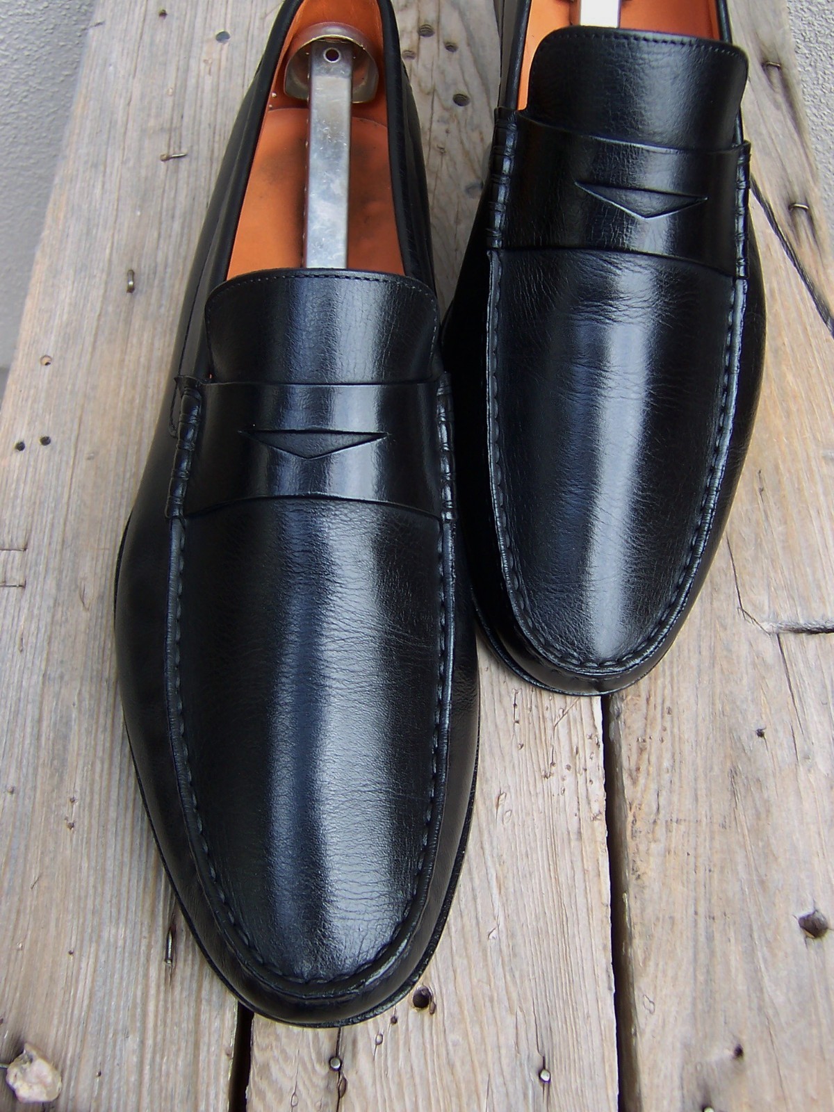 SANTONI Casual Dress Shoes Soft Black Leather Italian Penny Loafers  Size 10EE
