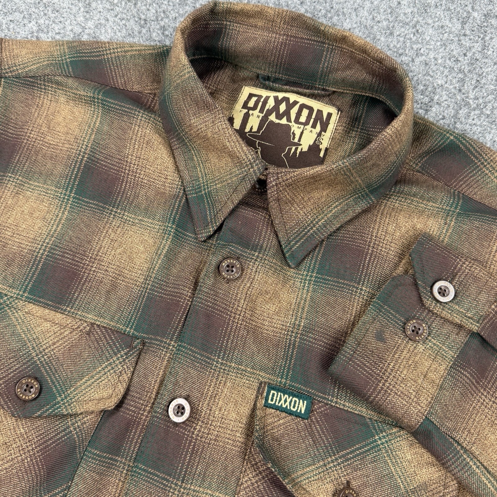 Dixxon Glasgow Flannel Shirt Mens Small Brown Green Plaid Long Sleeve Detective