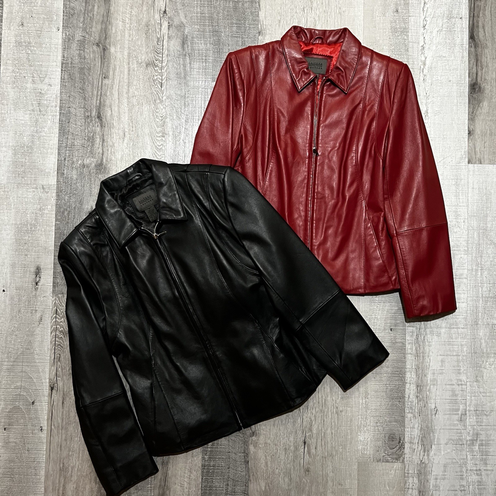 John Paul Richard Women’s Lamb Leather Jacket Bundle x2 Red/Black Full Zip Lined