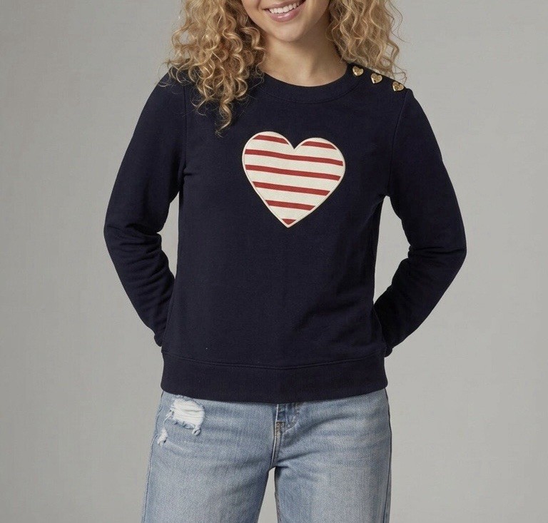 NWT Talbots Women’s Size PP Blue Patriotic Heart Cotton Blend Pullover Top