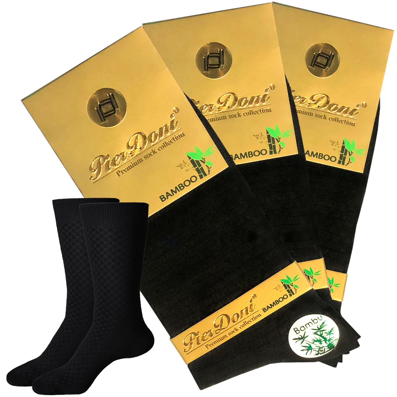  3 Pairs Men\'s Bamboo Dress Socks Black Seamless Toe %90 Bamboo by Pier Doni 