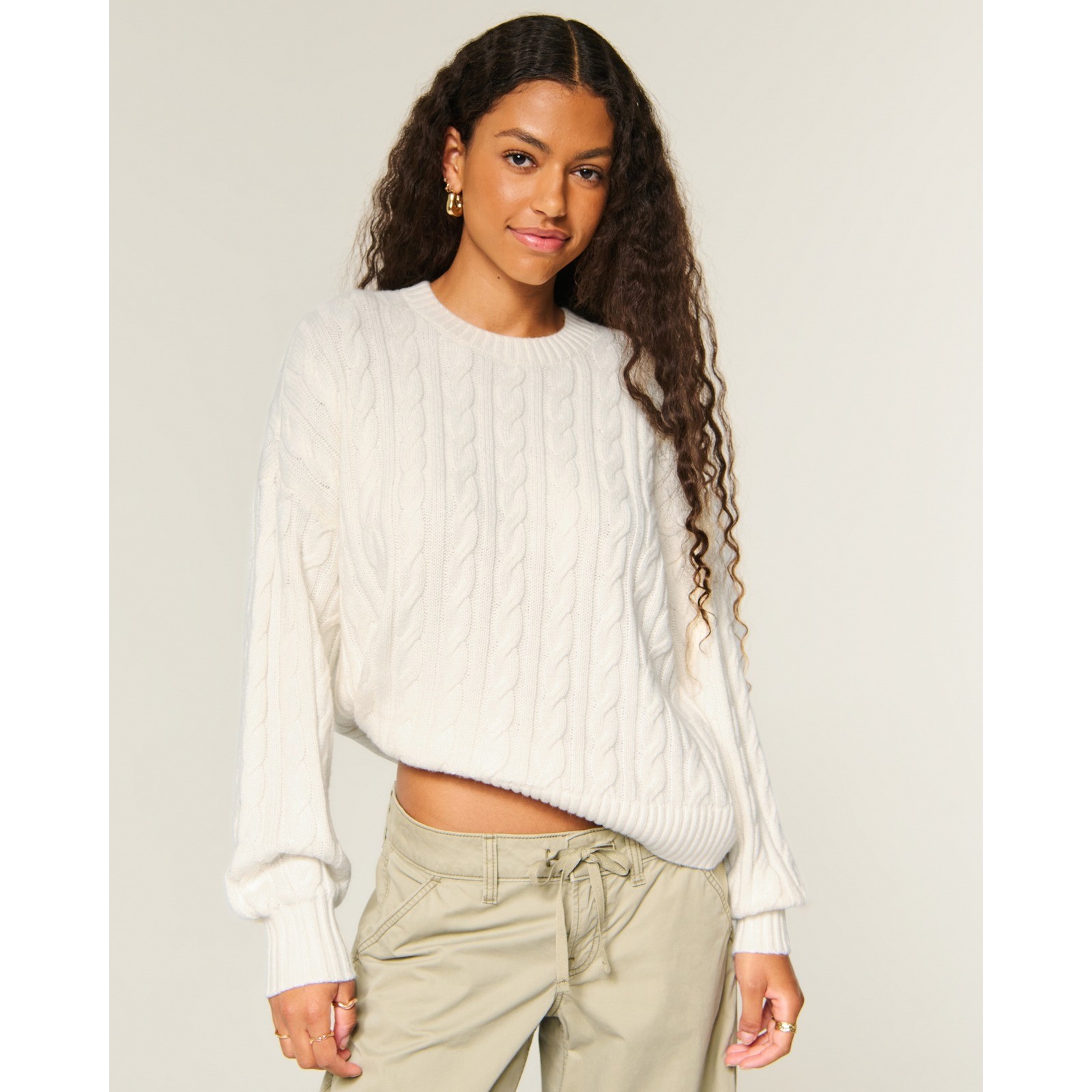 Hollister Women\'s Rory Cable Crew Sweater, Cream