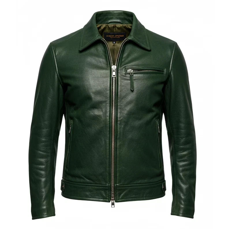 Men\'s Green Lambskin Leather Jacket – Handmade Luxury Lamb Leather Coat