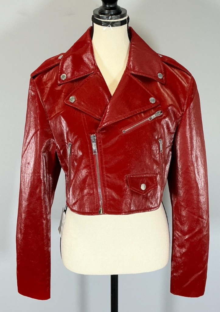 Moschino Women\'s Size 8 US Red Coated Cropped Biker Jacket NWT
