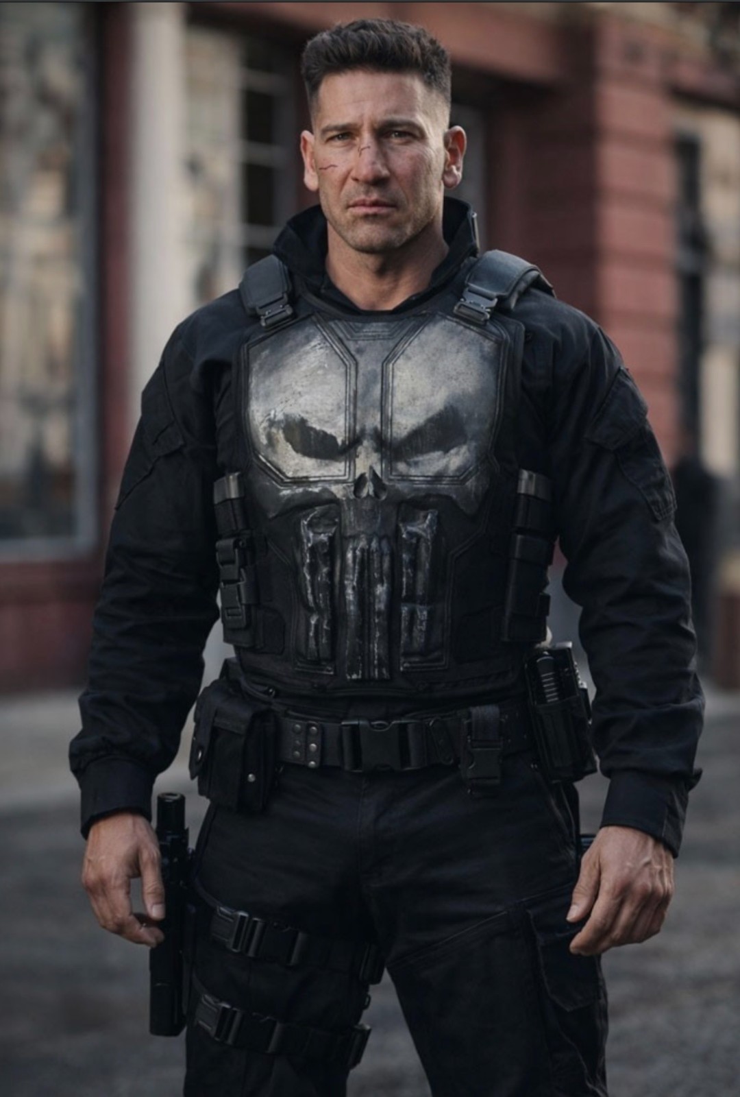 Spider-Man Brand New Day Punisher Black Leather Vest with Belt for Halloween