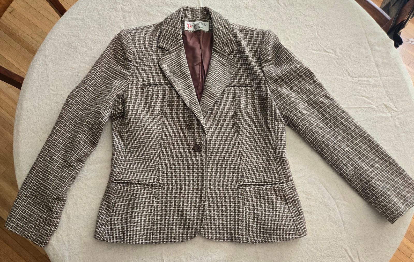 Vintage Peabody House womens blazer brown houndstooth Korea