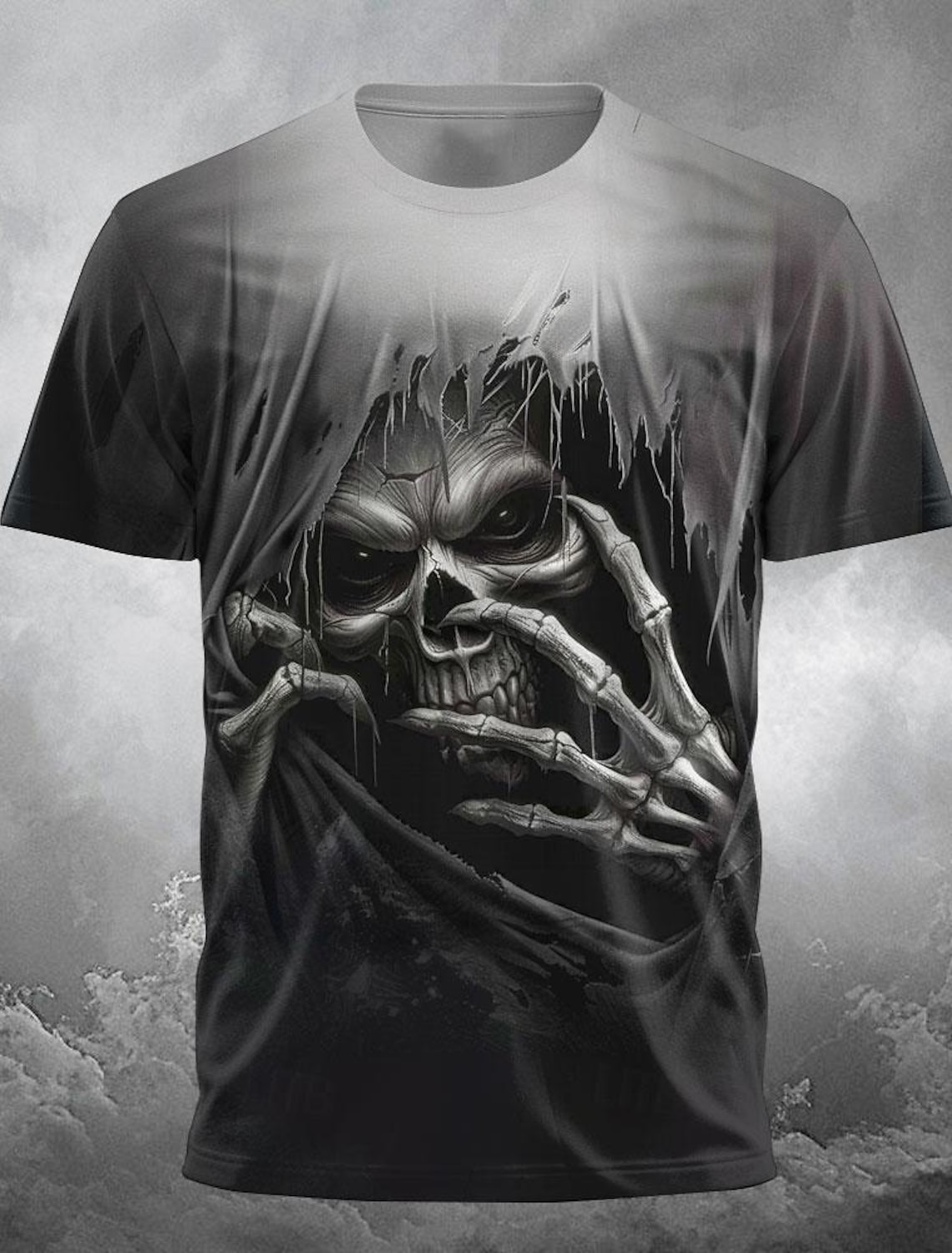 Men's Skull Print Halloween T-Shirt Breathable Round Neck Summer Party