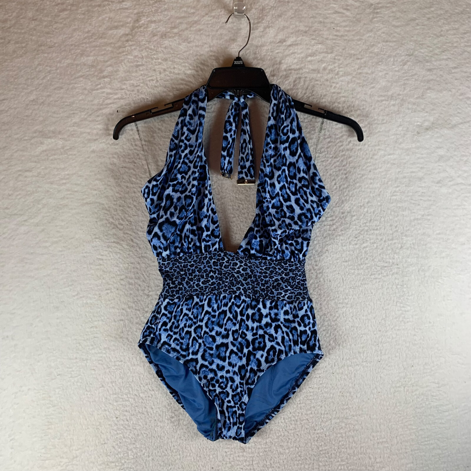 Michael Kors Women\'s Blue Cutout Cross Front Halter One Piece Swimsuit Sz 10 NWT
