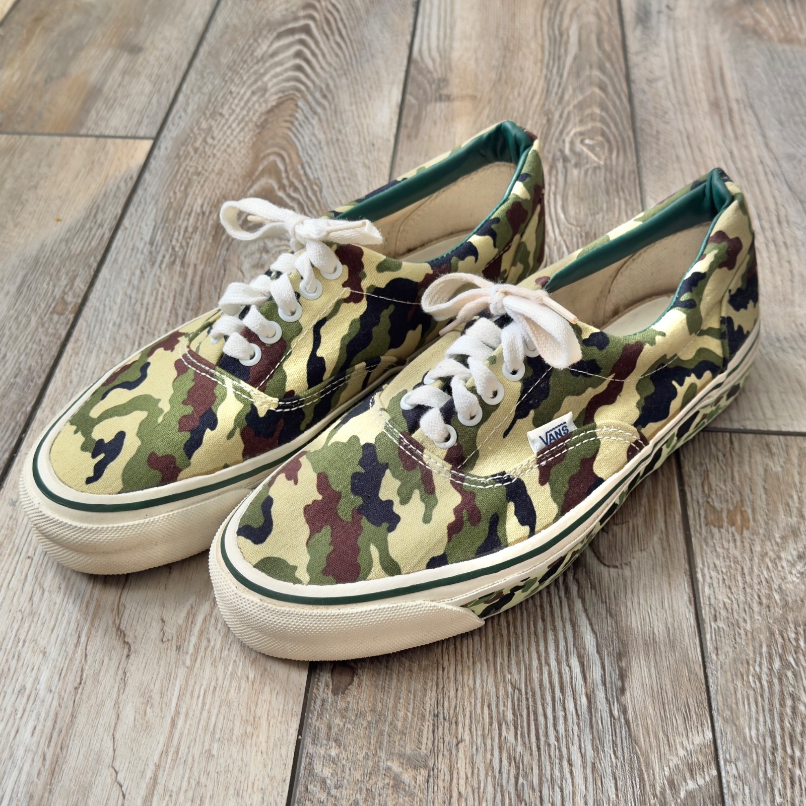 Rare Vtg 1980s Vans Era Duck Camo Shoes With Scene AP Tape Mens 10.5 USA Read