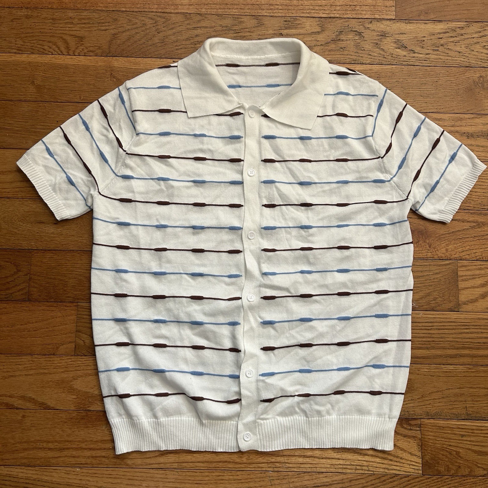Vintage 70s Ban Lon Striped Knit Disco Short Sleeve Button Up Shirt Medium