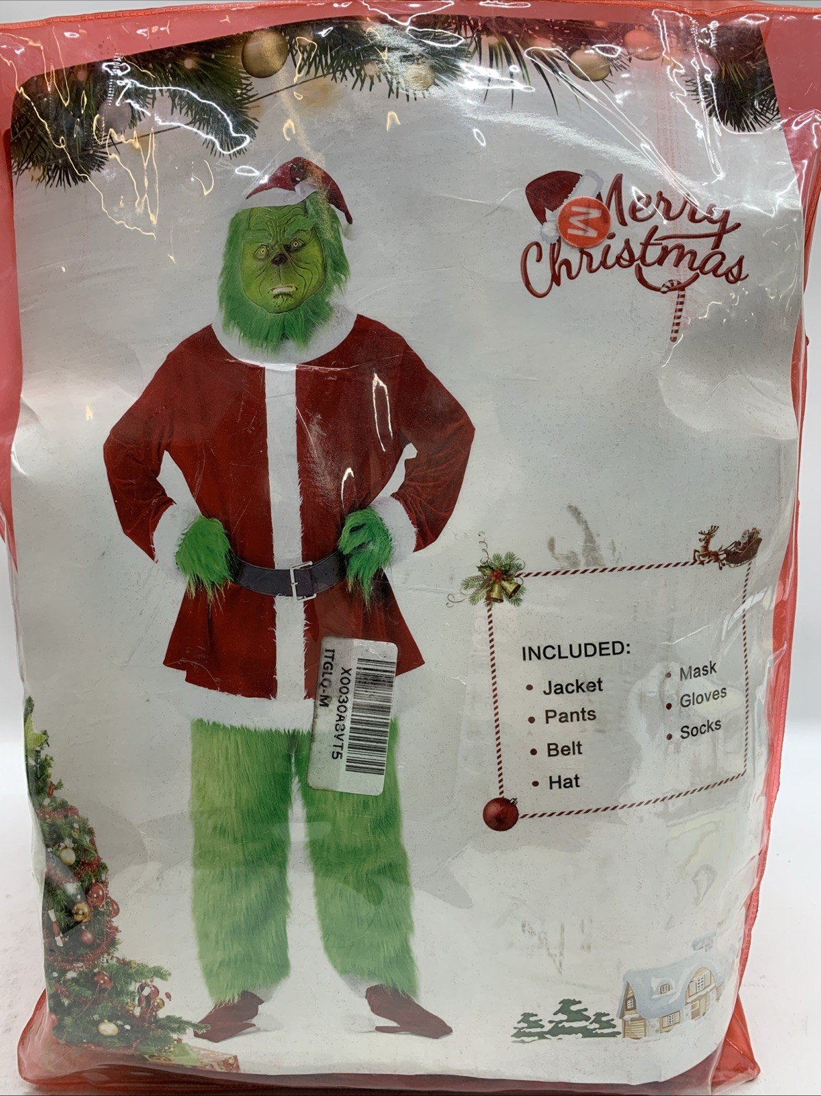 Merry Christmas Grinch Costume Medium Jacket Pants Mask Gloves Holiday Festive