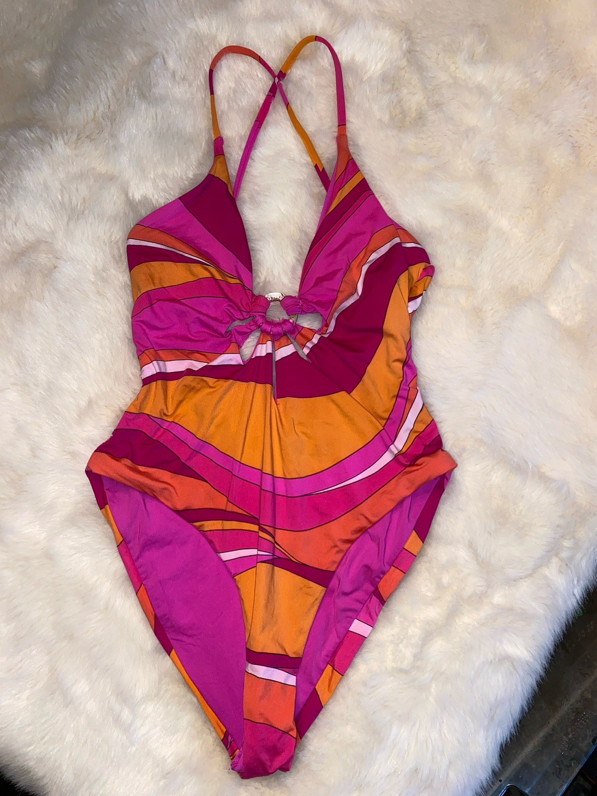 Trina Turk Size 6 Petal Cut Out One Piece Pink & Orange