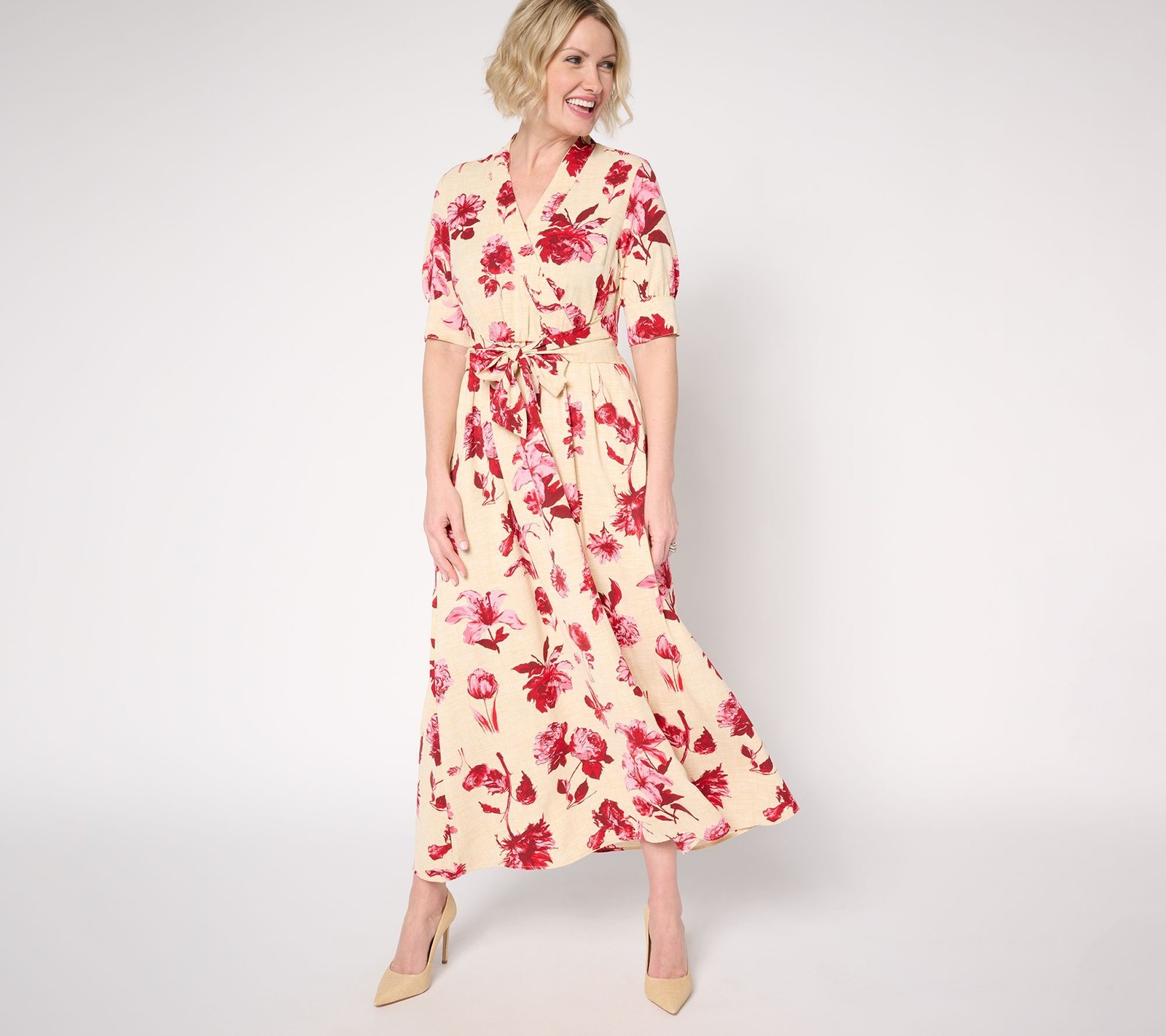 Bless My Sole Women\'s Dress Sz L Printed Faux Wrap Midi Multi-colored A682087