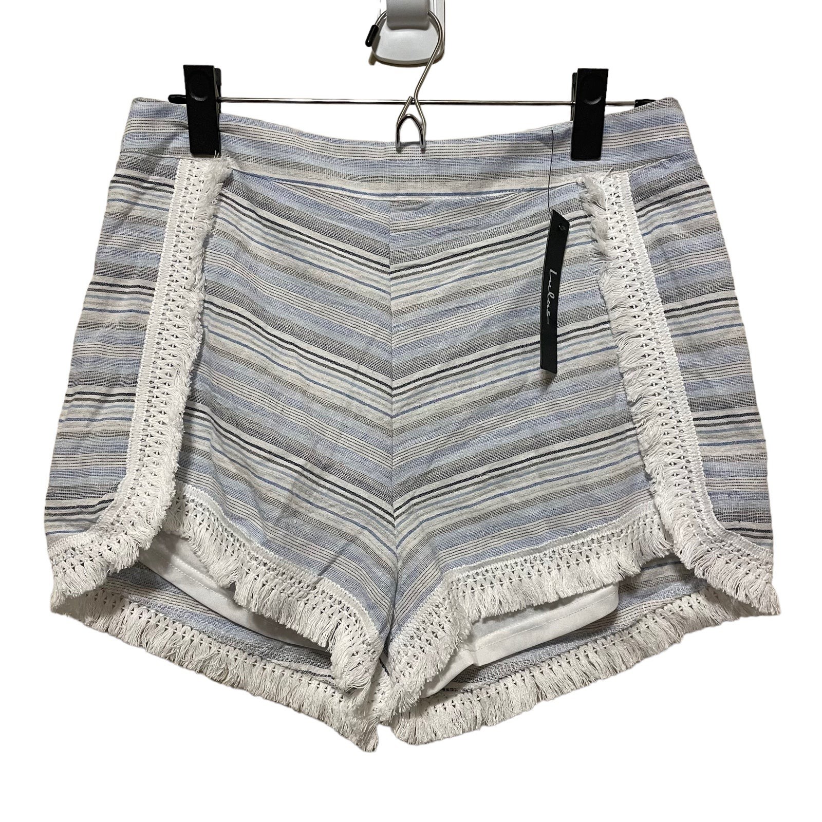NWT Lulus Savvy Blue and White Striped Fringed Shorts