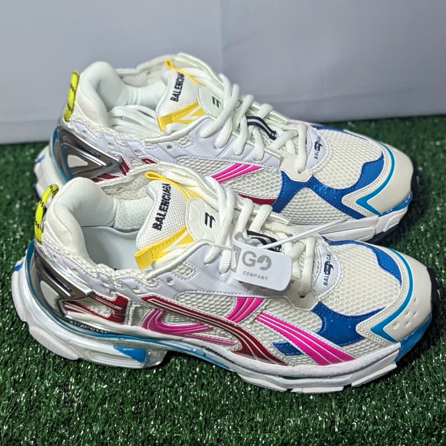 Men\'s Low Top Lace-Up Athletic Sneakers White Blue Pink Yellow