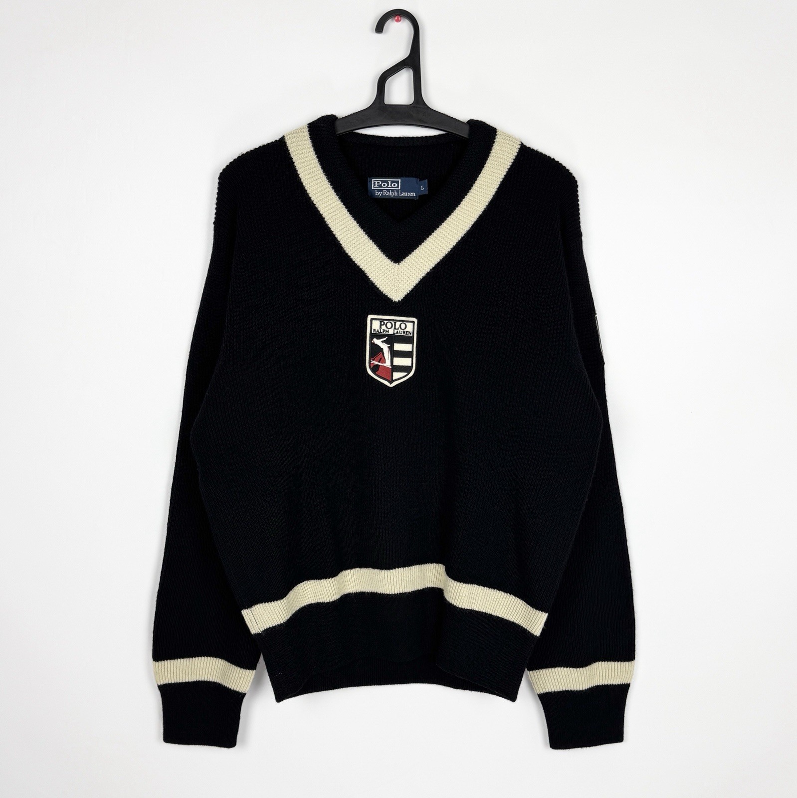 VTG Polo By Ralph Lauren Sweater Jumper Ski Jumping Suicide Wool Black Mens  L