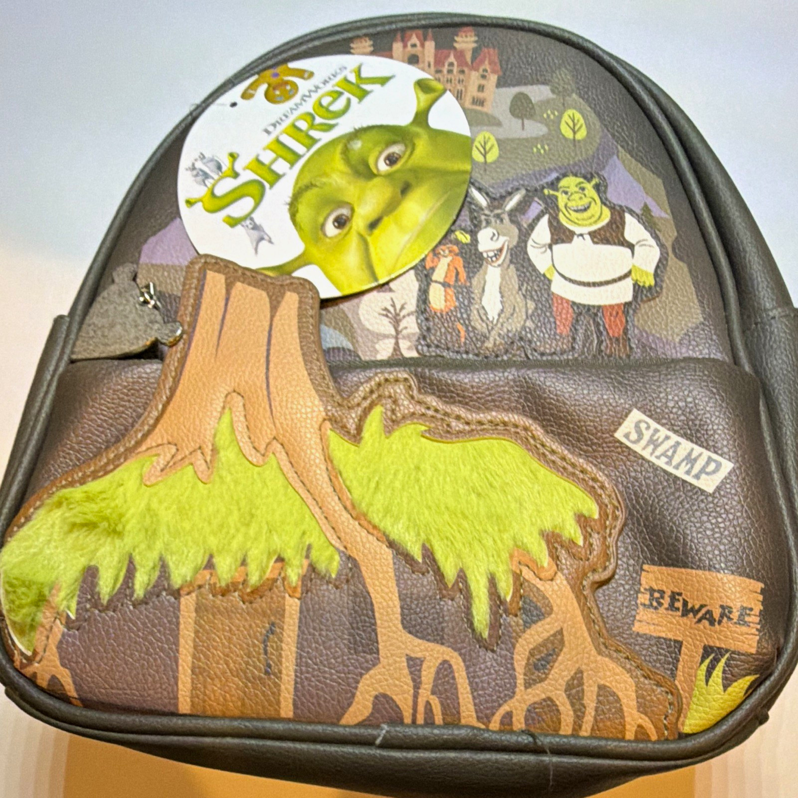 DreamWorks Shrek Mini Backpack Faux Leather Zip Pockets Adjustable Strap