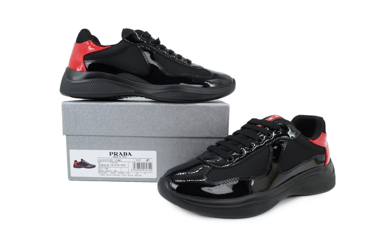 NEW Prada America's Cup Men Sneakers Black Red Patent Leather Nylon Casual Sh
