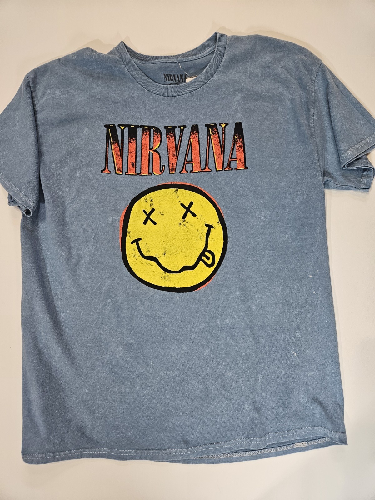 Nirvana T-Shirt Mens XL Graphic Blue Yellow Logo Smiley Face 90s Retro Grunge
