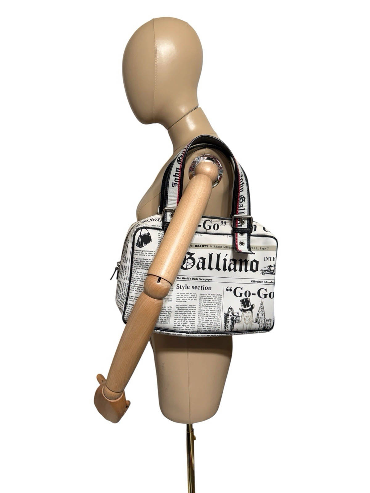 Vtg John Galliano White Gazette Print Bag