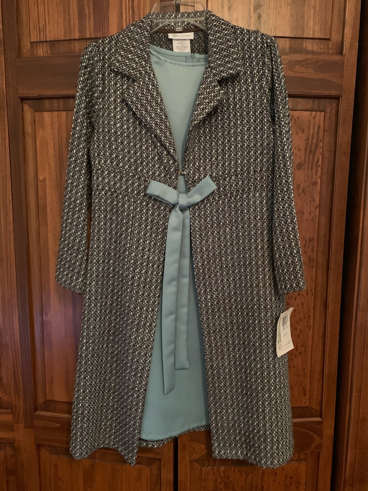 New Bonnie Jean Textured Coat & Dress Set Mint Green Suit Girls 14