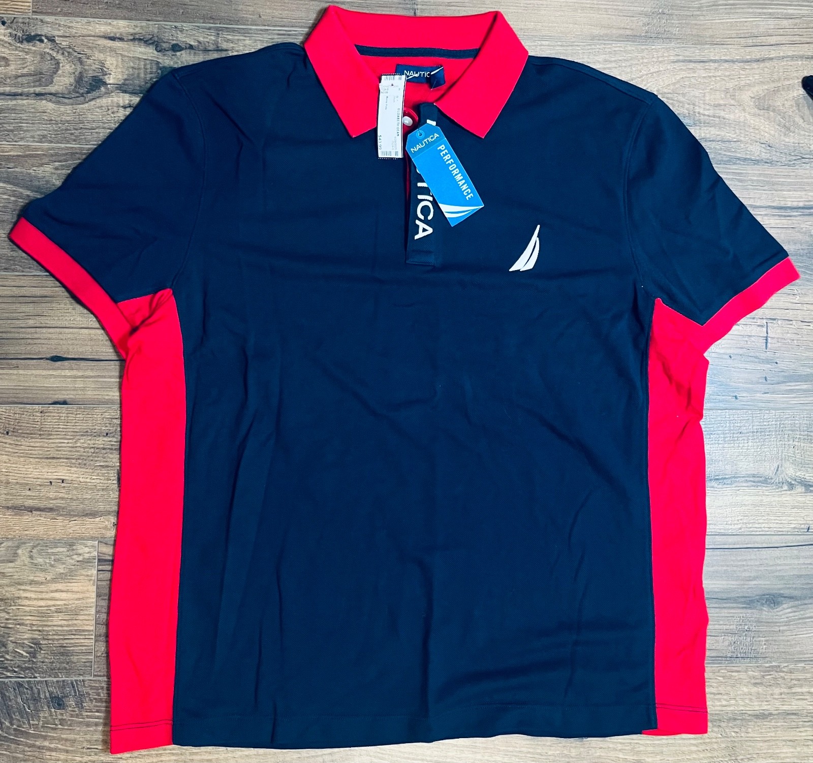 Nautica Blue Polo Mens Sz XL Embroidered Logo Spell out Rugby Golf Shirt NWT