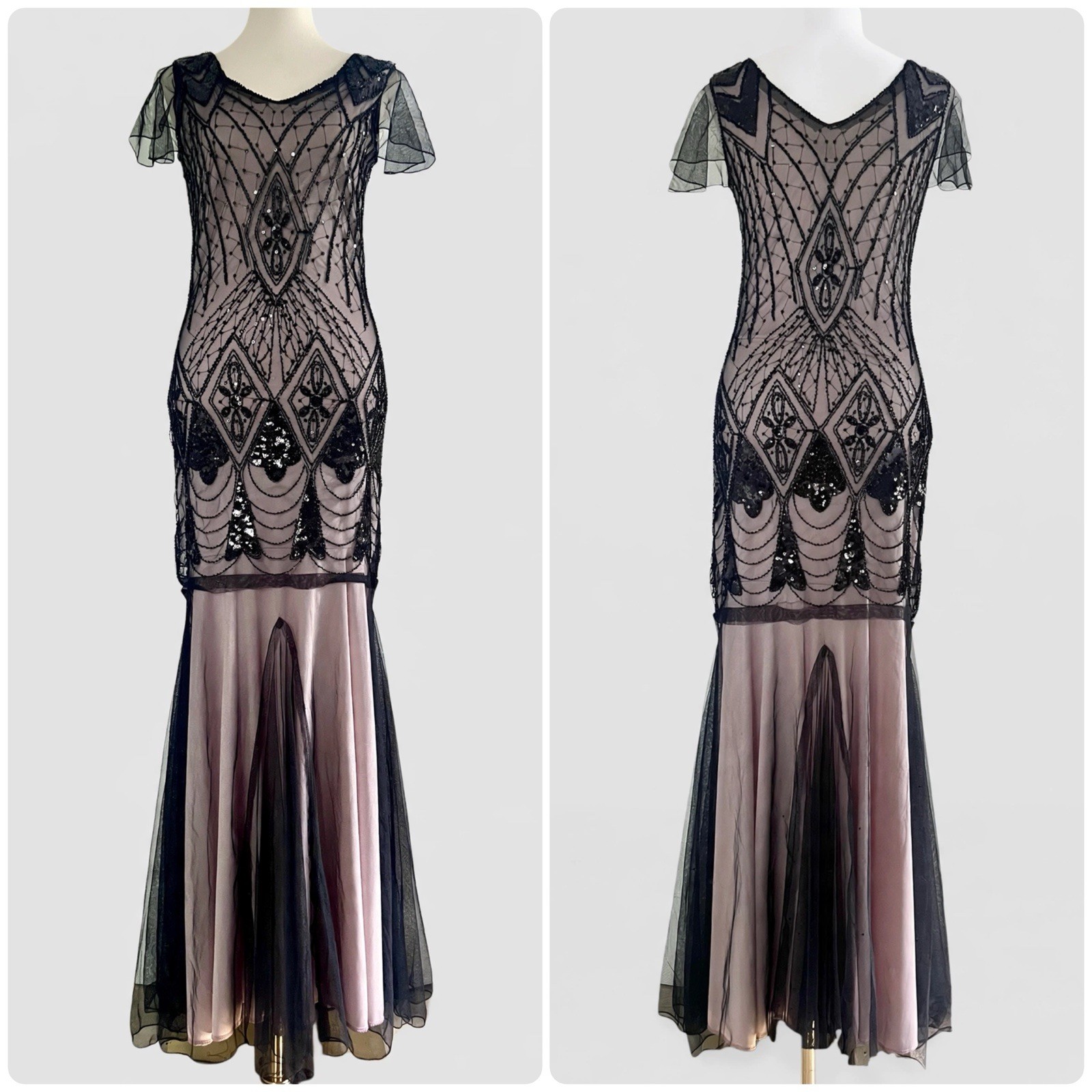Unbranded 1920s Style Black Sequin Beaded Whimsygoth Maxi Dress Womens sz M