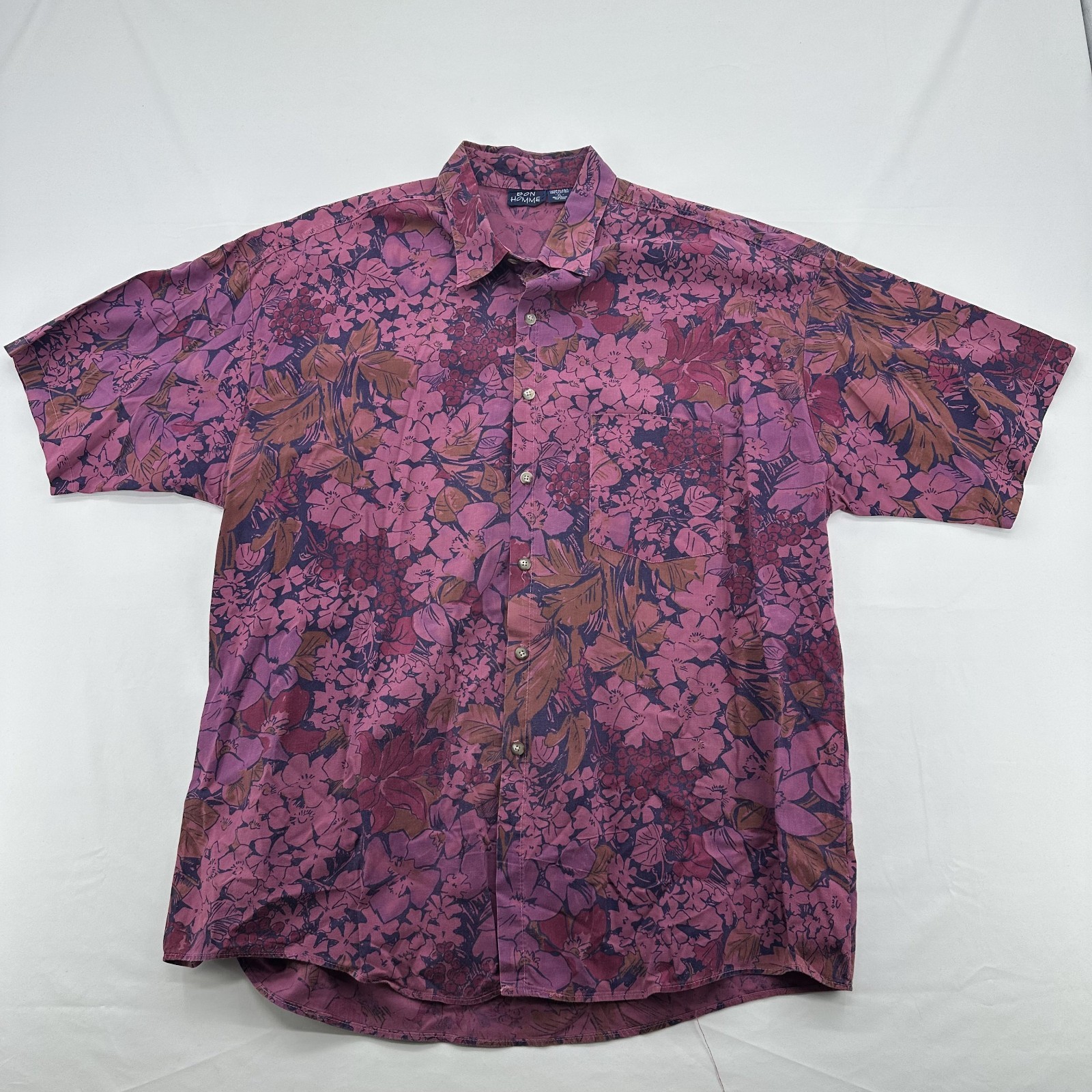 VTG Bon Homme Hawaiian Floral Shirt Mens XL Large Purple Abstract Print 90s
