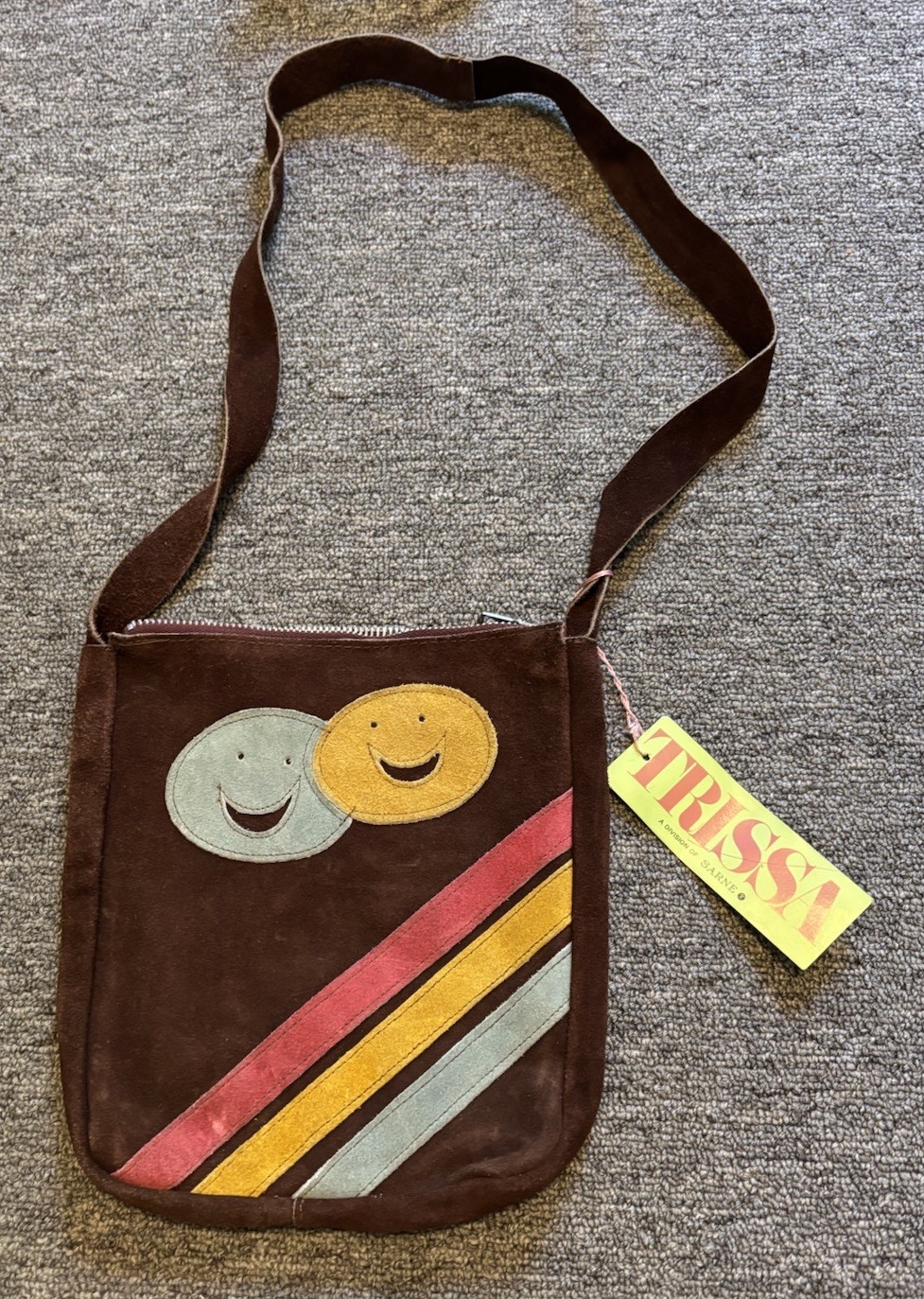 Vintage 1960’s/70’s Trissa Sarne Small Leather Suede Happy Face Fun Bag NWT