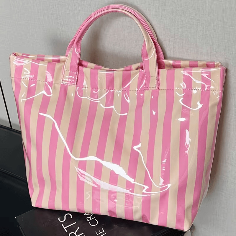 FAXHION Color Block Striped Tote Bag for Beach Getaways, Chic Large Work Handbag
