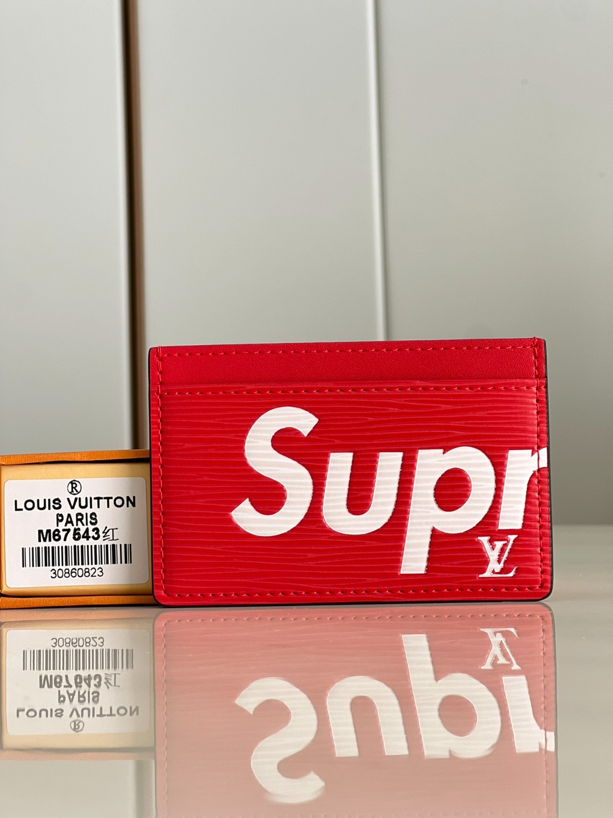 Louis x Supreme M67543 Card Holder Red Epi Leather Wallet