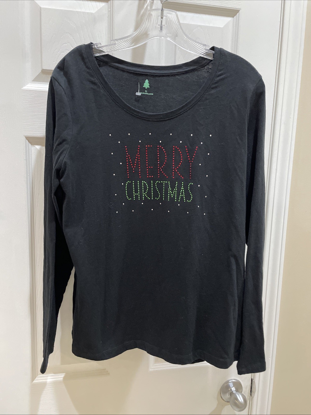 Merry Christmas Pullover Women Christmas Bling  Print Long Sleeve Sz L