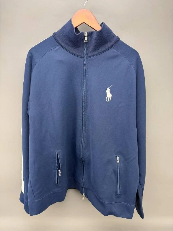 VTG Polo Ralph Lauren Mens Blue Full Zip Mock Neck Big Pony Track Jacket Sz 2XL