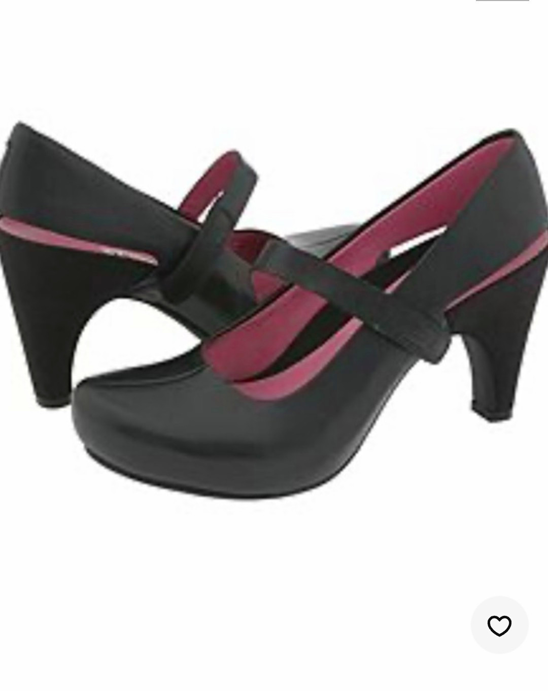 Tsubo Acrea Mary Jane Pumps Black Leather Pink Lining Round Toe Block Heel 9