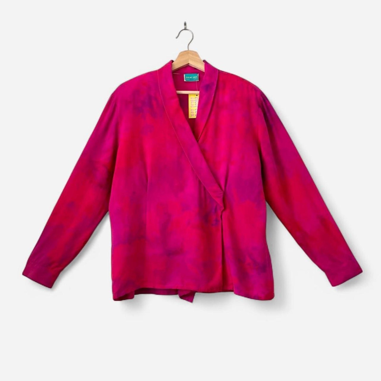 $168 NWT Upcycled Handmade 100% Silk Blouse OOAK Artsy Maximalist Dopamine M/L