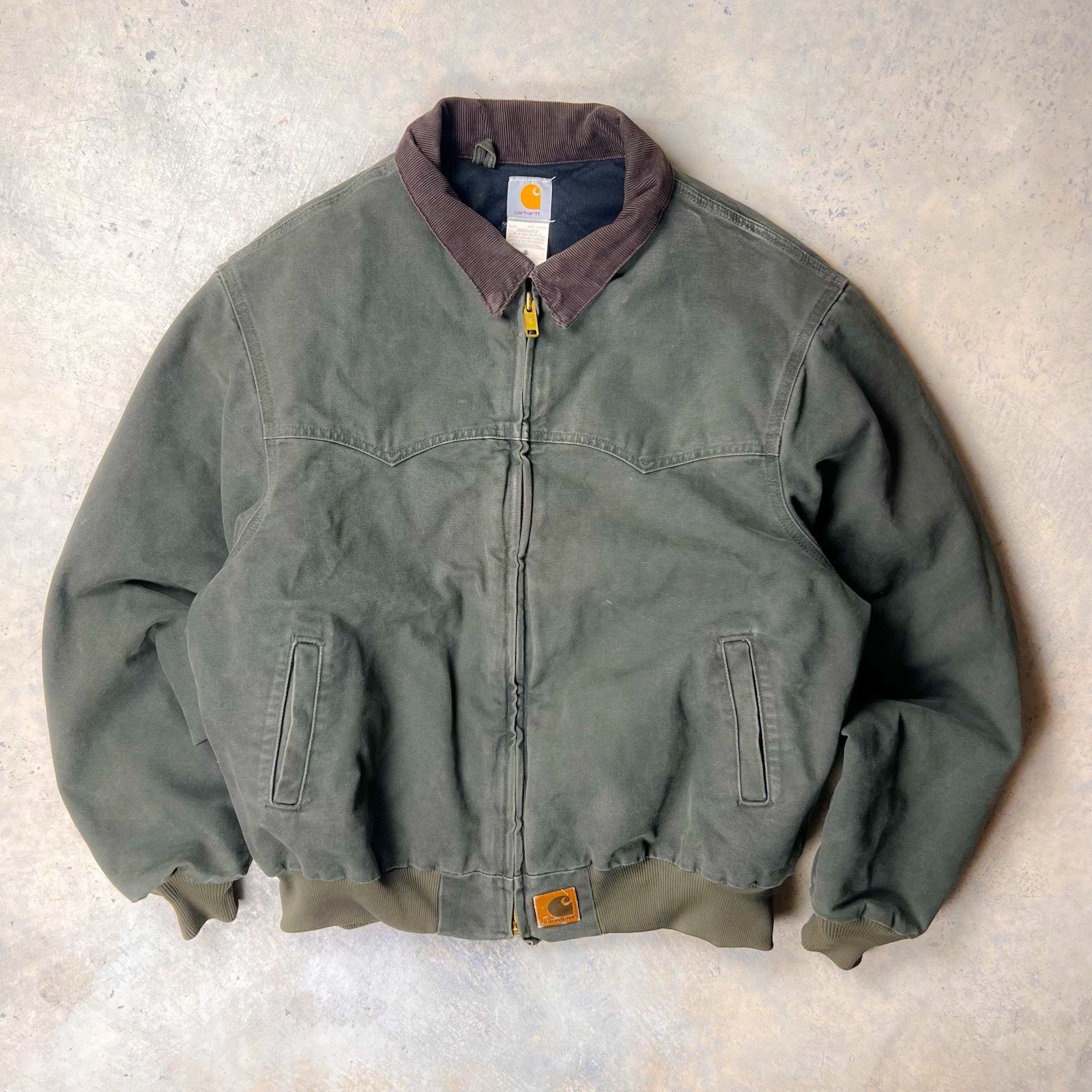 Vintage Carhartt Jacket Mens 2XL XXL J14 MOS Santa Fe Western Faded Quilted Army
