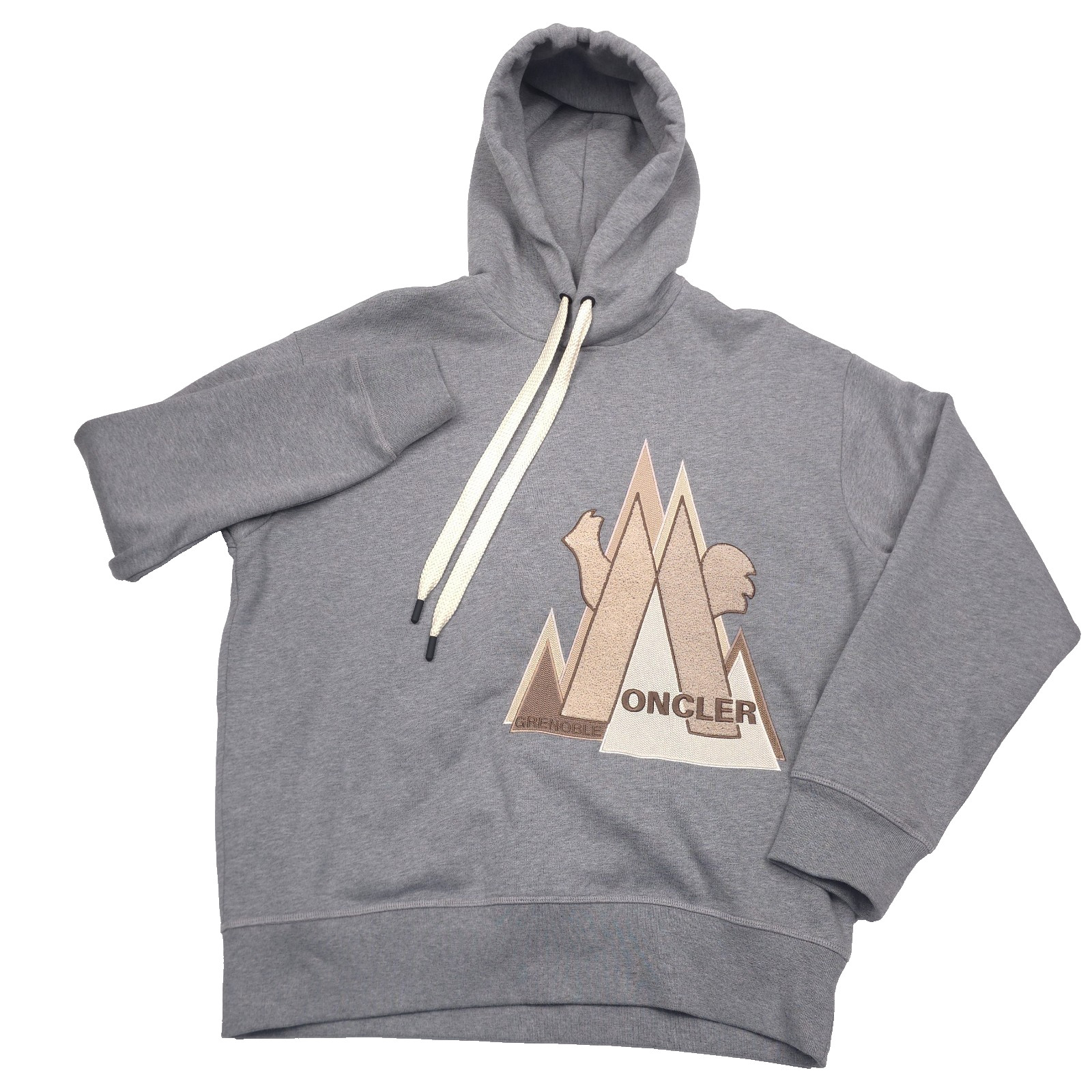 $785 Moncler Grenoble Gray Graphic Logo Pullover Hoodie Sweatshirt Mens Medium