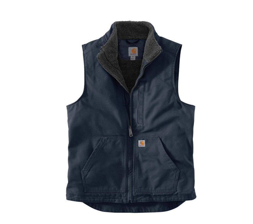 Carhartt Men's Loose Fit Washed Duck Sherpa-Lined Mock-Neck Vest Navy Work