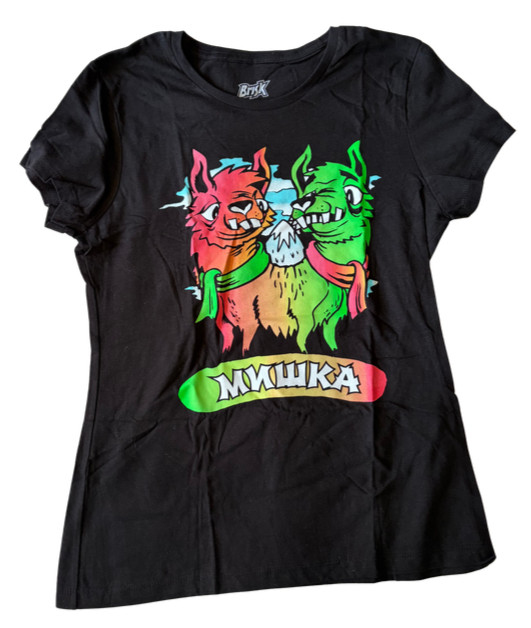 RARE Brisk x Mishka NYC Collab Womens Black Graphic T-Shirt small 100% Cotton